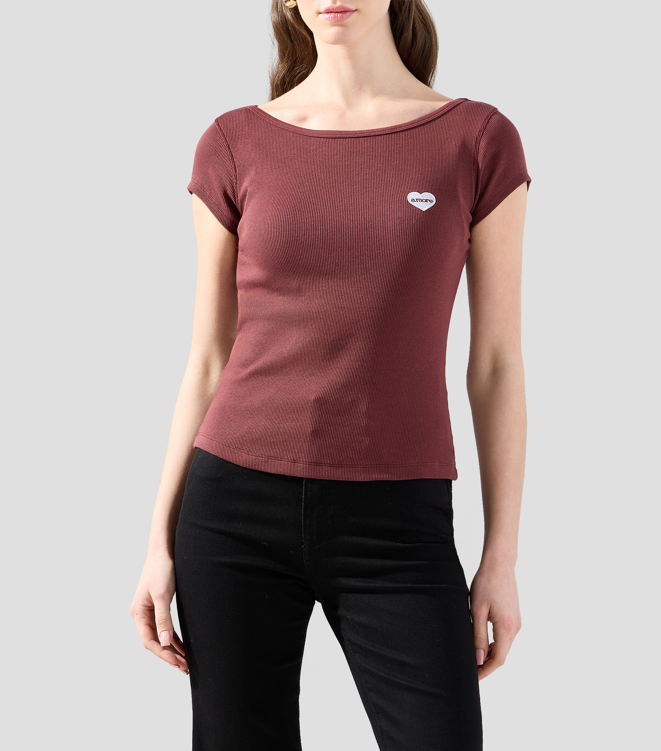 Playera cuello redondo manga corta lisa Mujer